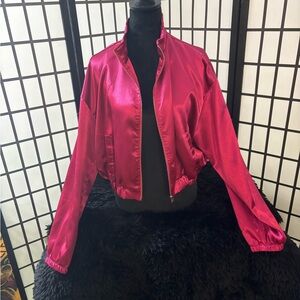 Satin Bomber Jacket - Fuchsia Pink